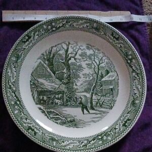 Vintage Green and White Scenic Dinner Plate